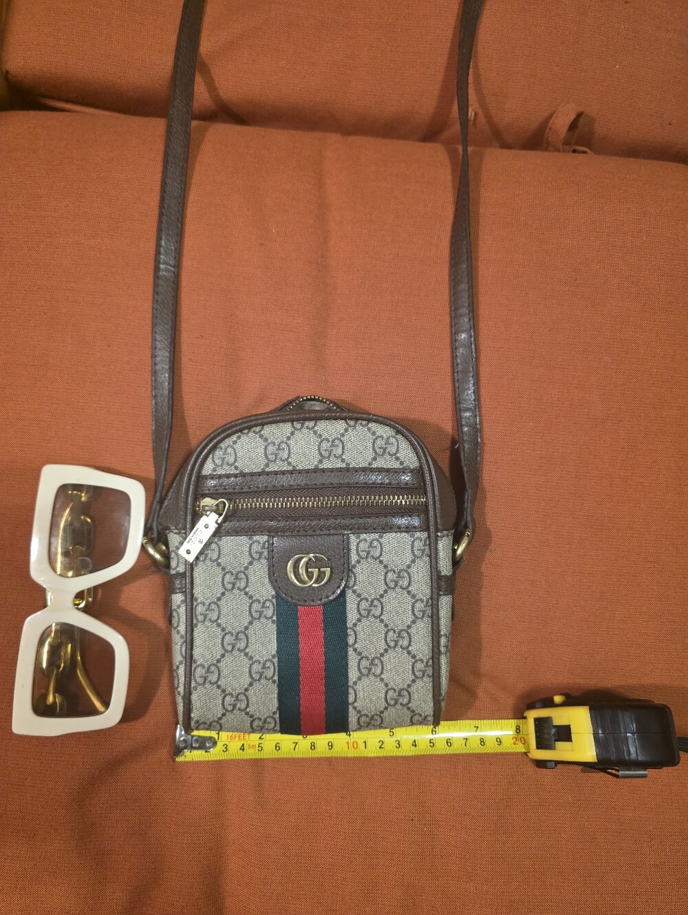 Gucci Brown GG Supreme Crossbody Bag with Web Stripe - Picture 12 of 15